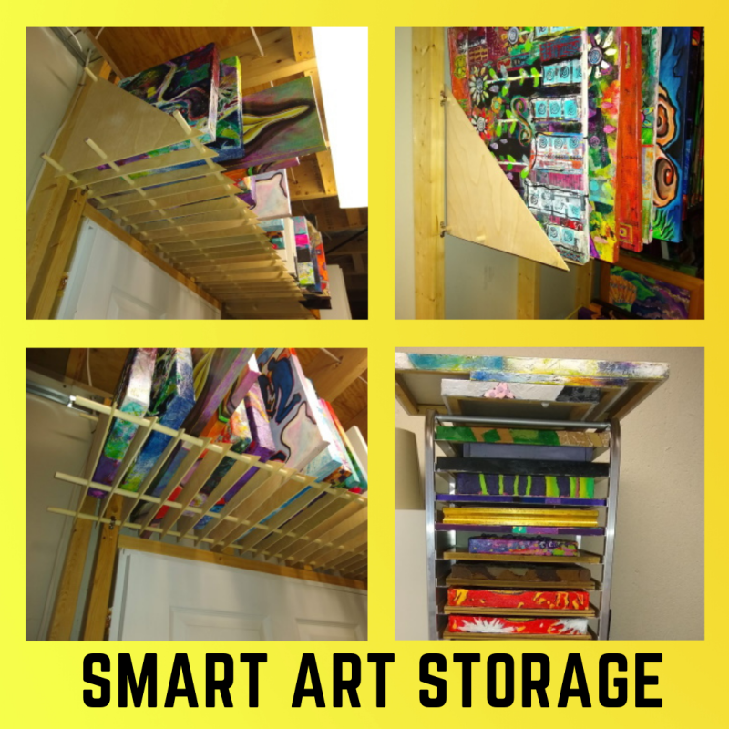This is a photo of an art storage solution for paintings on canvas.