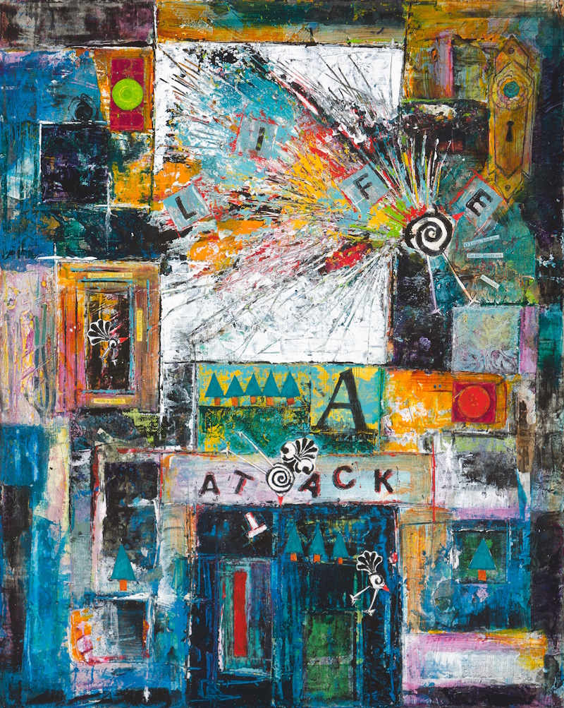 Abstract mixed-media artwork expressing the hidden impact of caregiving, grief, and loss.